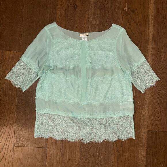 By Malene Birger Mint Green Silk and Lace Blouse Size 6 - Picture 3 of 4
